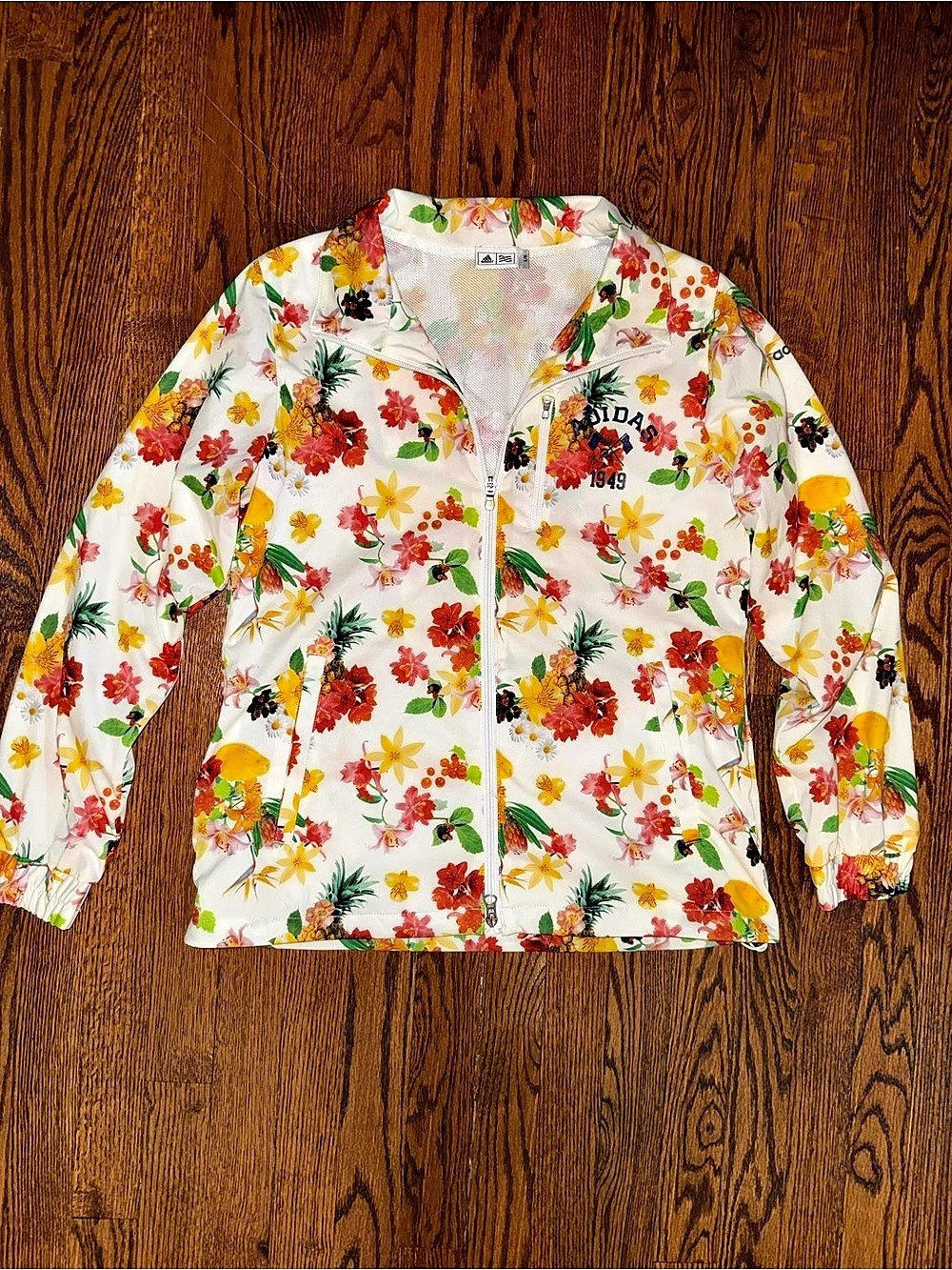 adidas Floral Jacket in White & Multicolor Size Large